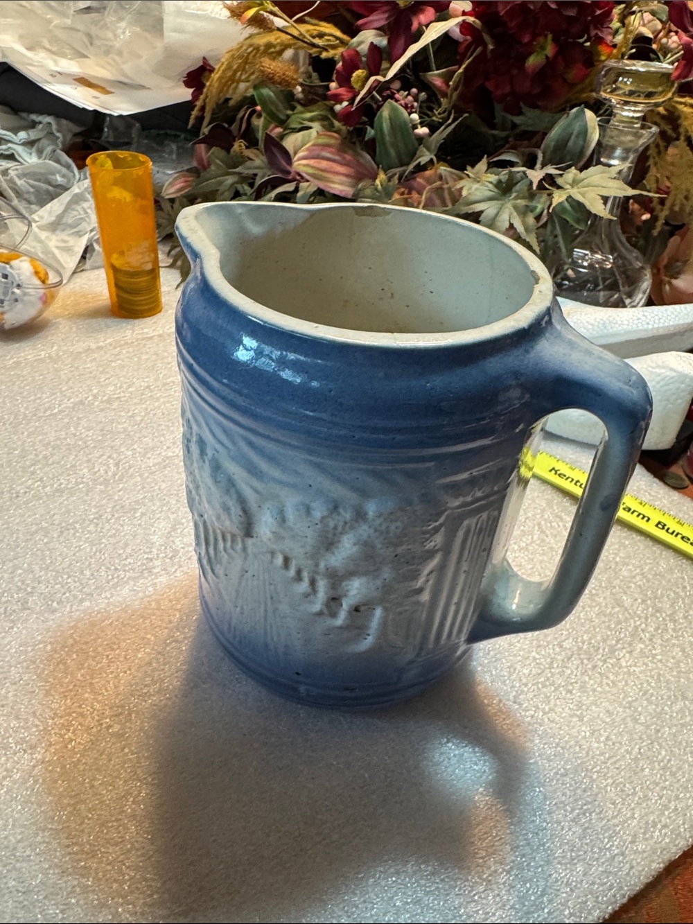 Very Old Blue and White Ceramic Pitcher - - Picture 10 of 14